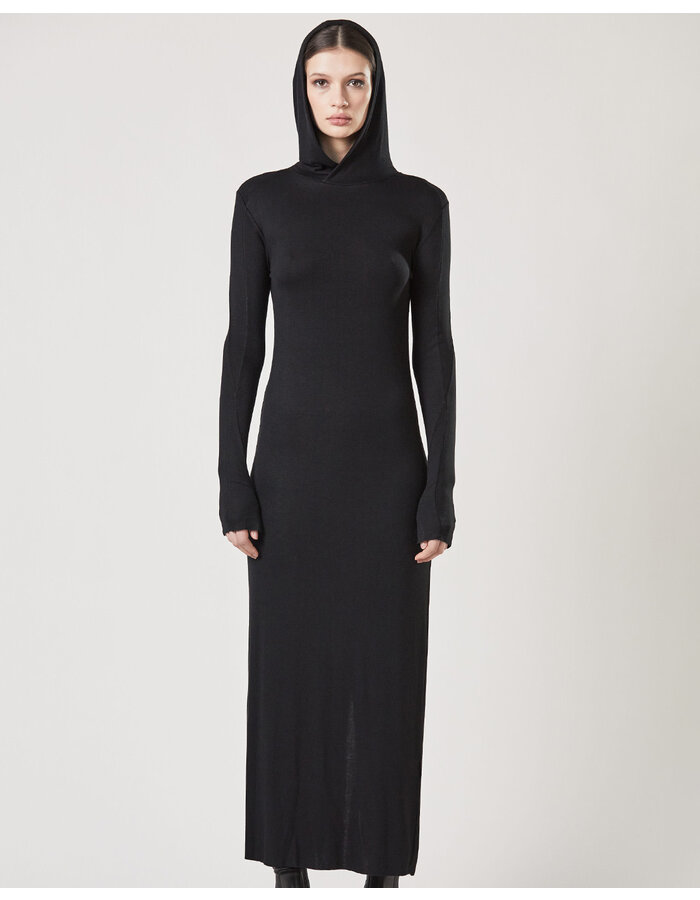THOM KROM STRETCH VISCOSE RIBBED HOODED DRESS
