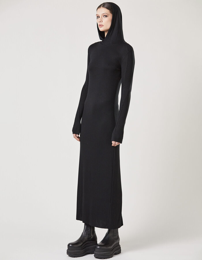 THOM KROM STRETCH VISCOSE RIBBED HOODED DRESS