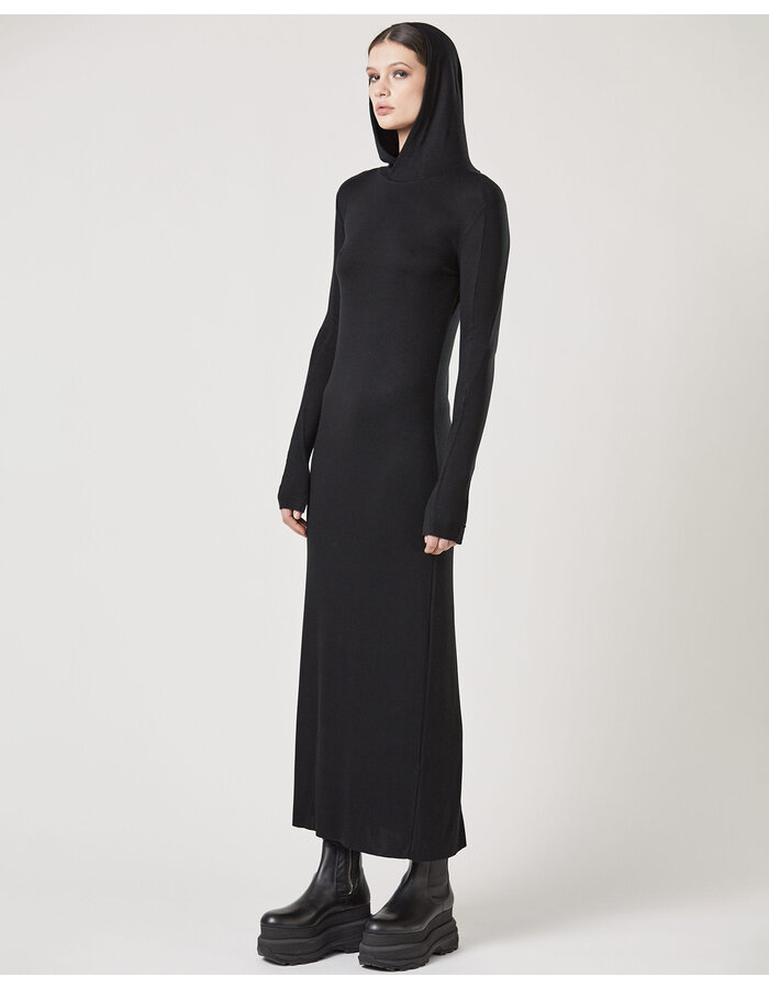 THOM KROM STRETCH VISCOSE RIBBED HOODED DRESS