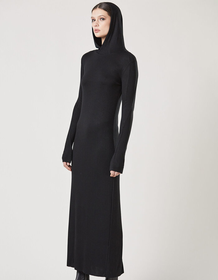 THOM KROM STRETCH VISCOSE RIBBED HOODED DRESS