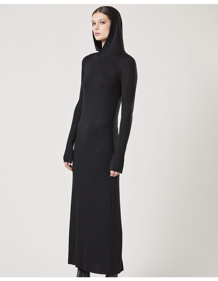 THOM KROM STRETCH VISCOSE RIBBED HOODED DRESS