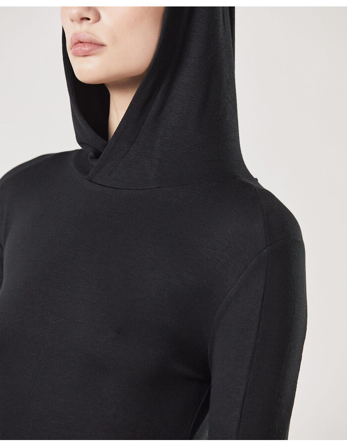 THOM KROM STRETCH VISCOSE RIBBED HOODED DRESS