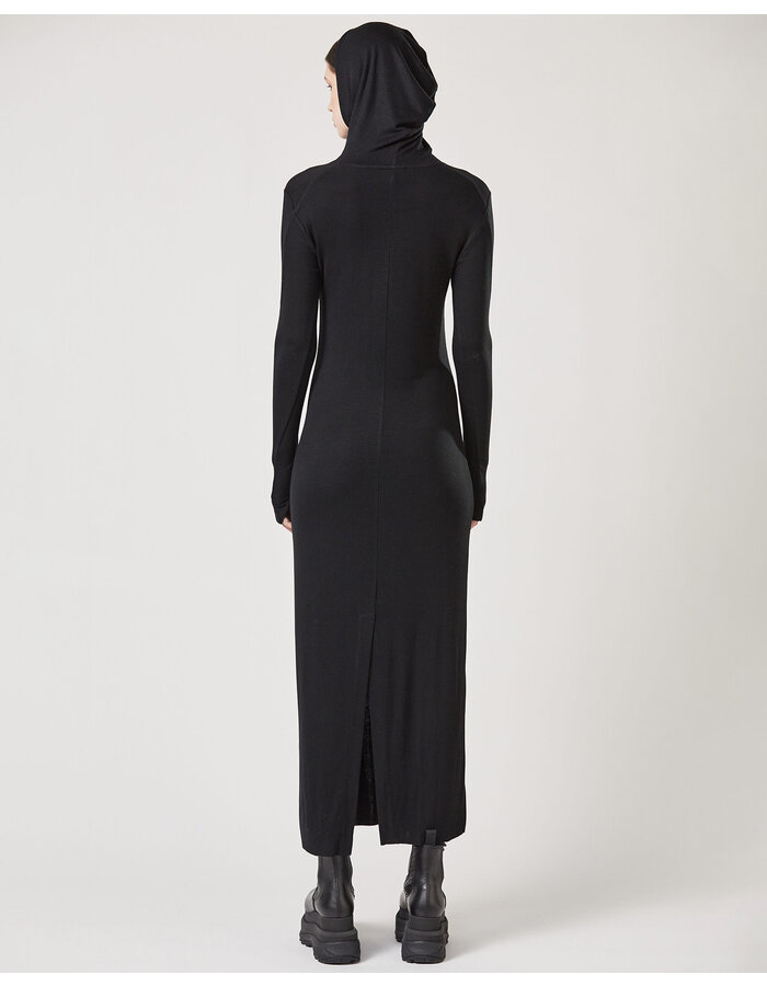 THOM KROM STRETCH VISCOSE RIBBED HOODED DRESS
