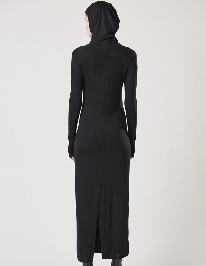 THOM KROM STRETCH VISCOSE RIBBED HOODED DRESS