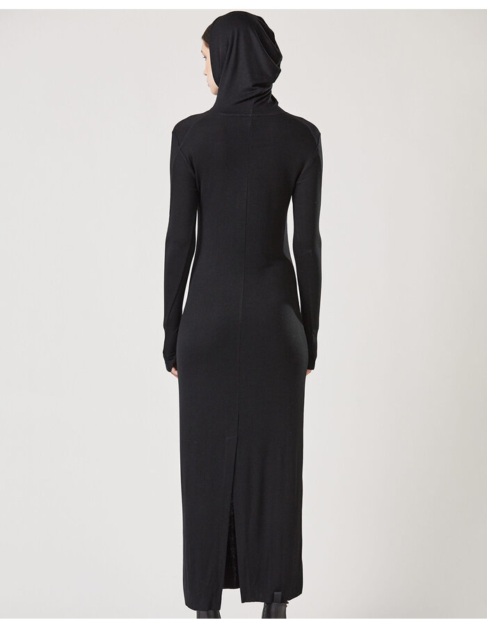 THOM KROM STRETCH VISCOSE RIBBED HOODED DRESS