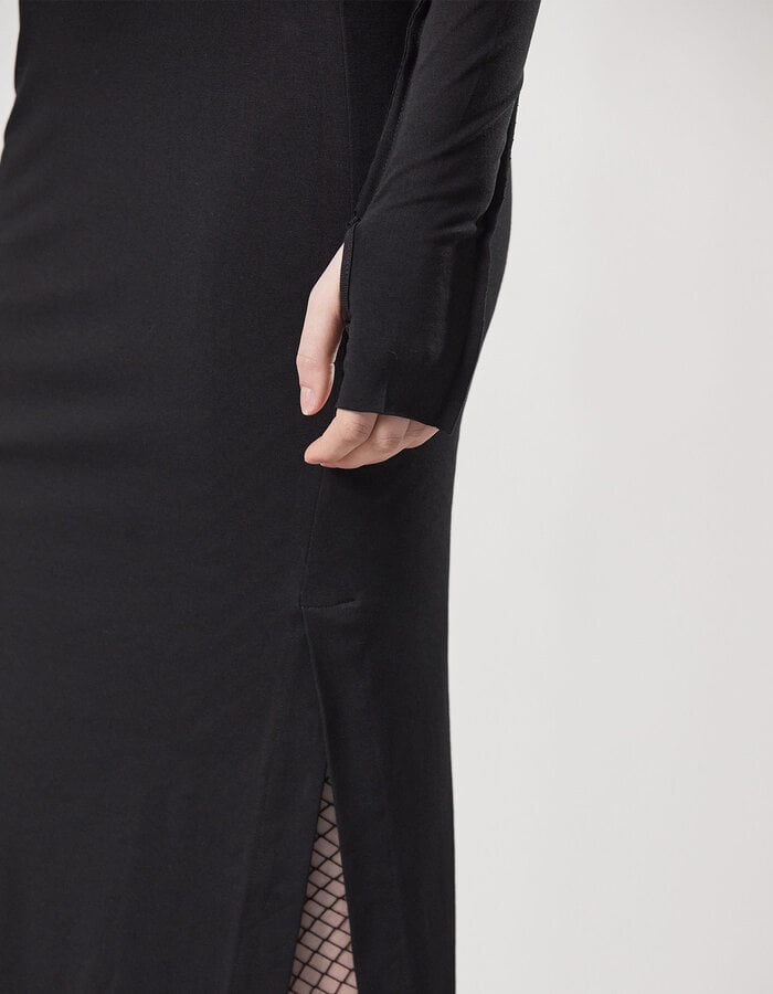 THOM KROM COTTON MODAL LONGSLEEVE DRESS WITH PIPING