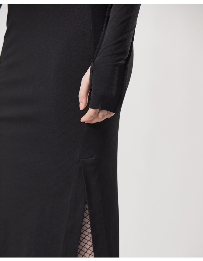 THOM KROM COTTON MODAL LONGSLEEVE DRESS WITH PIPING