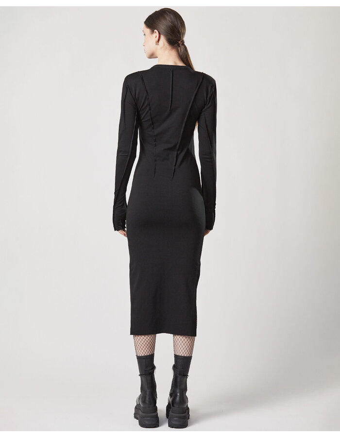 THOM KROM COTTON MODAL LONGSLEEVE DRESS WITH PIPING