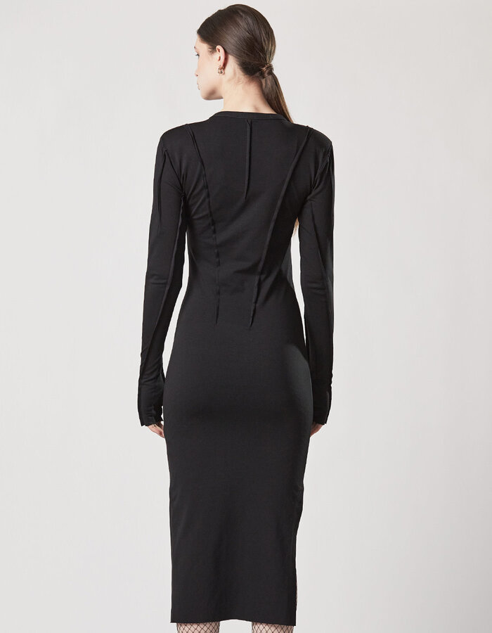 THOM KROM COTTON MODAL LONGSLEEVE DRESS WITH PIPING