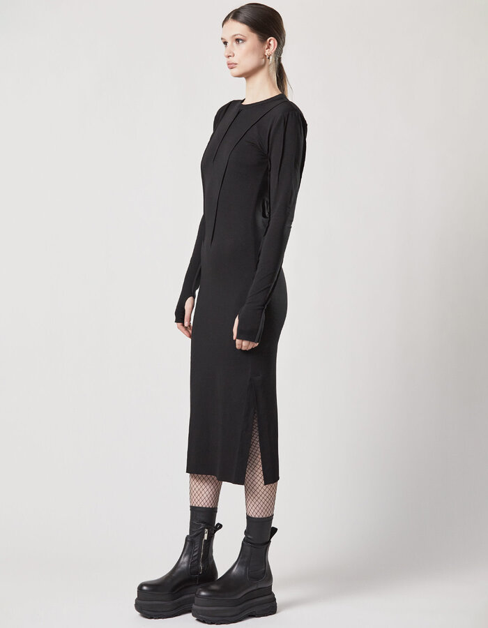 THOM KROM COTTON MODAL LONGSLEEVE DRESS WITH PIPING