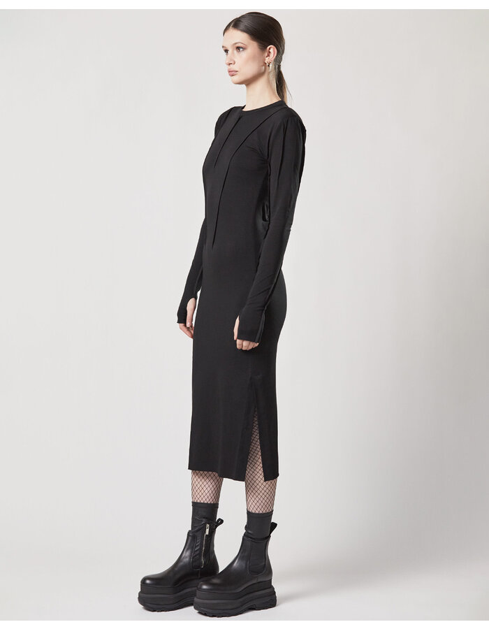 THOM KROM COTTON MODAL LONGSLEEVE DRESS WITH PIPING