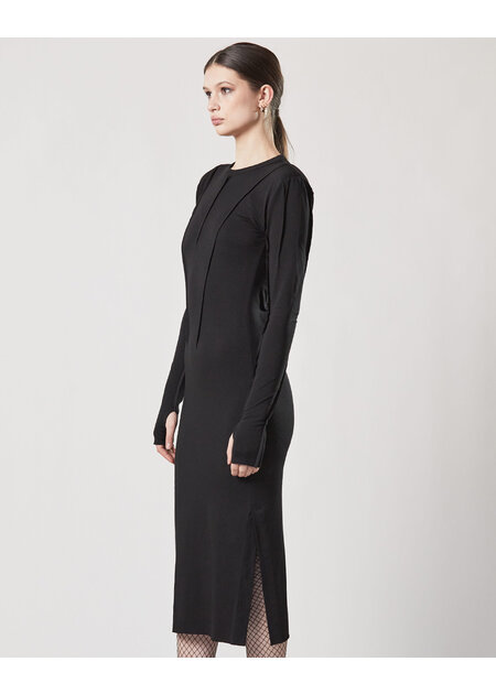 THOM KROM COTTON MODAL LONGSLEEVE DRESS WITH PIPING