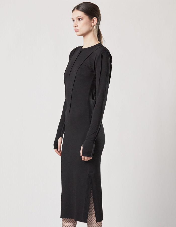 THOM KROM COTTON MODAL LONGSLEEVE DRESS WITH PIPING