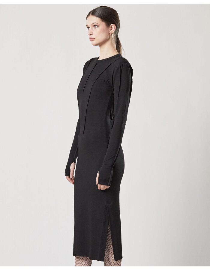 THOM KROM COTTON MODAL LONGSLEEVE DRESS WITH PIPING
