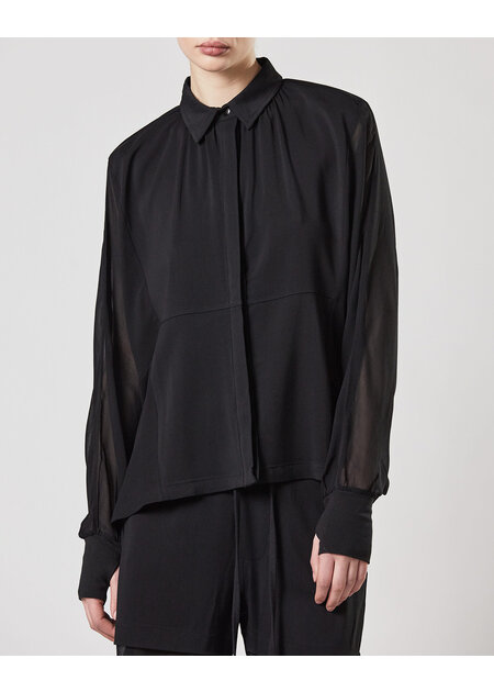 THOM KROM LOOSE PLEATED COLLAR BLOUSE WITH SHEER PANEL