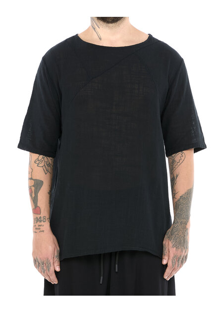 LA HAINE INSIDE US TEXTURED COTTON GAUZE RELAXED T-SHIRT - BLACK