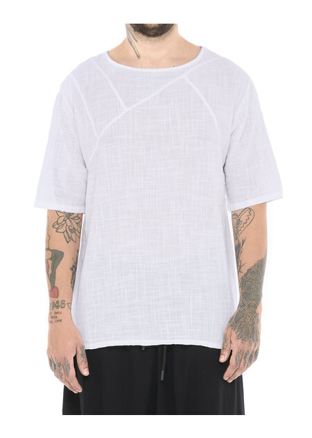 LA HAINE INSIDE US TEXTURED COTTON GAUZE RELAXED T-SHIRT - WHITE
