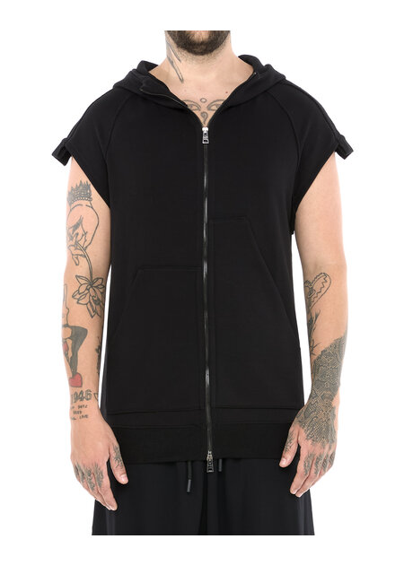 LA HAINE INSIDE US SLEEVELESS ZIP FRONT HOODY WITH PATCH PANELS