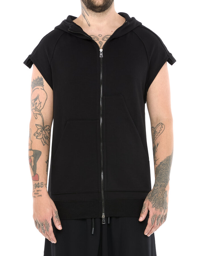 LA HAINE INSIDE US SLEEVELESS ZIP FRONT HOODY WITH PATCH PANELS