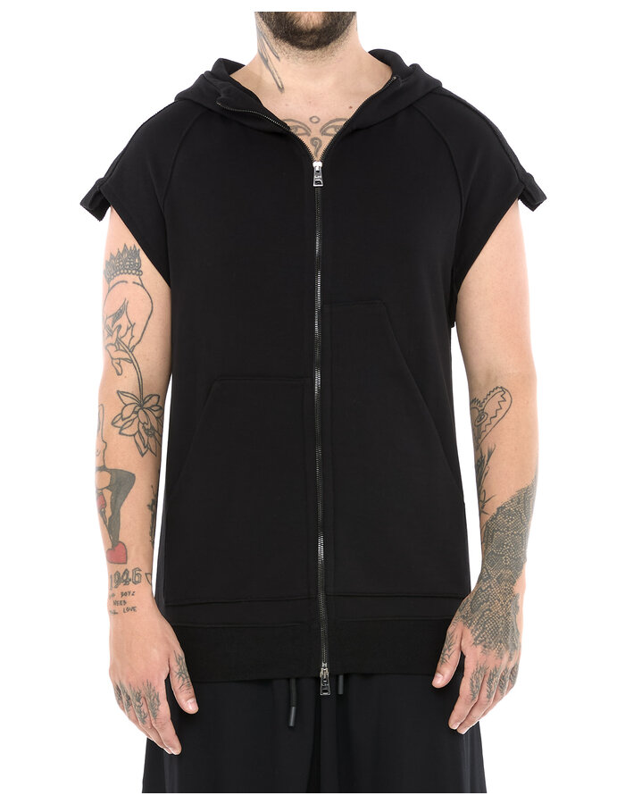 LA HAINE INSIDE US SLEEVELESS ZIP FRONT HOODY WITH PATCH PANELS
