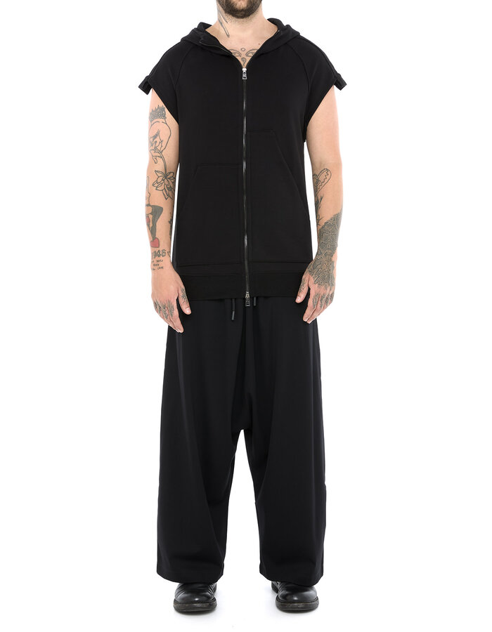 LA HAINE INSIDE US SLEEVELESS ZIP FRONT HOODY WITH PATCH PANELS
