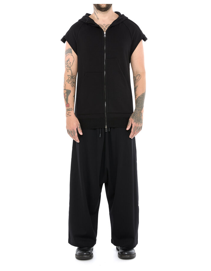 LA HAINE INSIDE US SLEEVELESS ZIP FRONT HOODY WITH PATCH PANELS