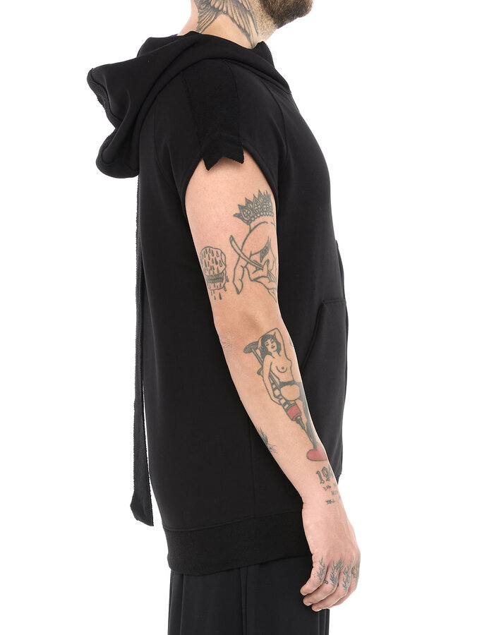 LA HAINE INSIDE US SLEEVELESS ZIP FRONT HOODY WITH PATCH PANELS
