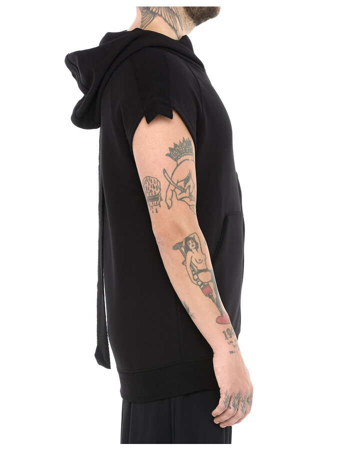 LA HAINE INSIDE US SLEEVELESS ZIP FRONT HOODY WITH PATCH PANELS
