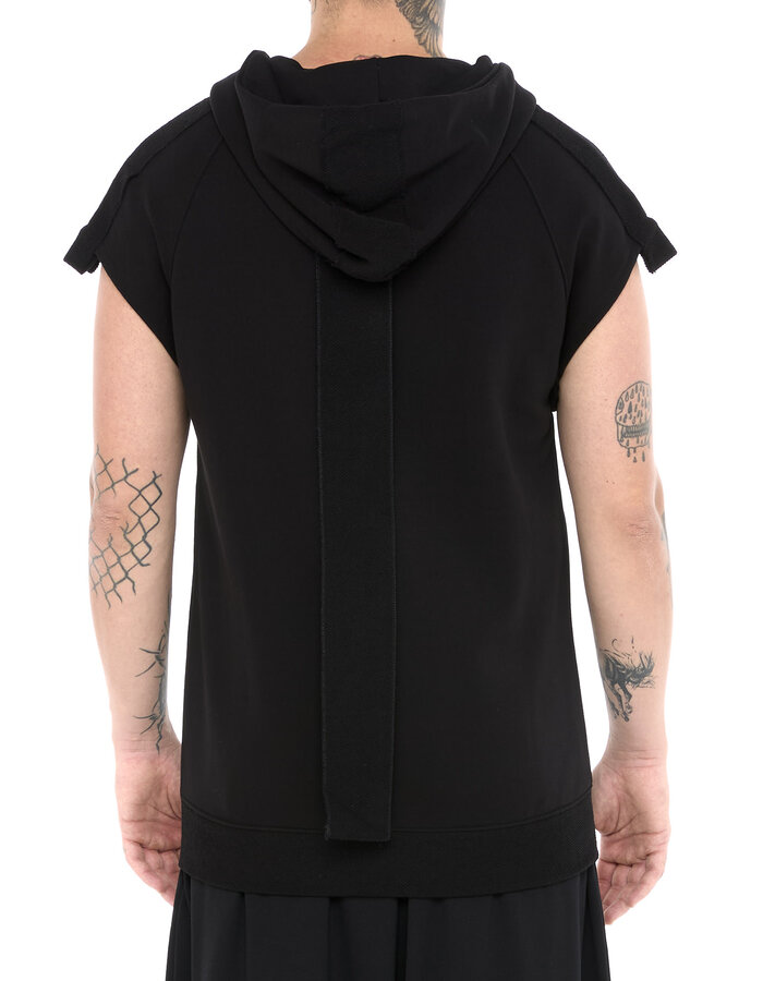 LA HAINE INSIDE US SLEEVELESS ZIP FRONT HOODY WITH PATCH PANELS