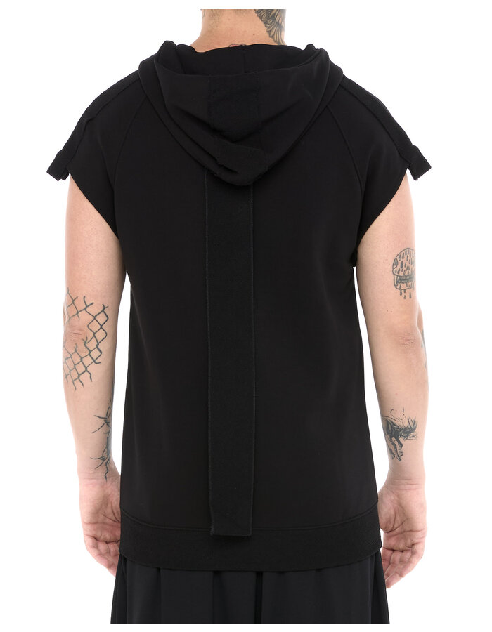 LA HAINE INSIDE US SLEEVELESS ZIP FRONT HOODY WITH PATCH PANELS