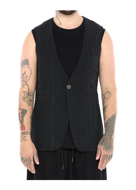 LA HAINE INSIDE US LINEN COTTON CHECK ONE BUTTON VEST