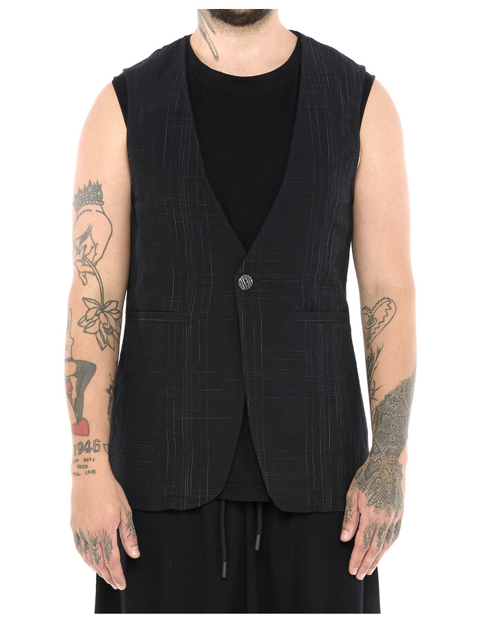 LA HAINE INSIDE US LINEN COTTON CHECK ONE BUTTON VEST