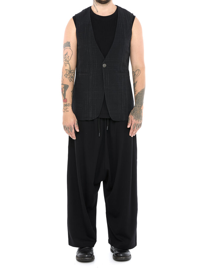 LA HAINE INSIDE US LINEN COTTON CHECK ONE BUTTON VEST