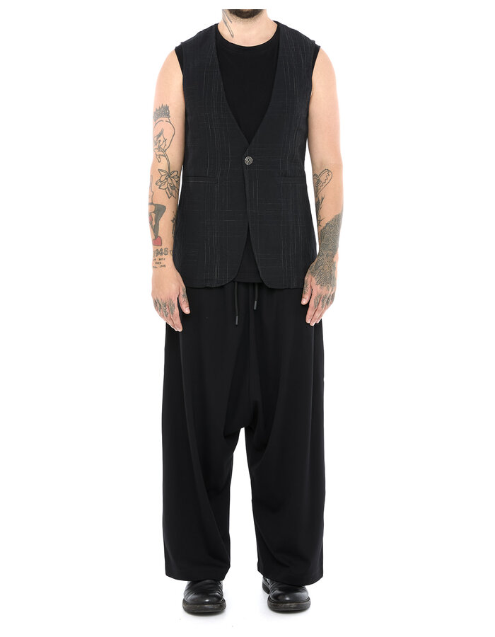 LA HAINE INSIDE US LINEN COTTON CHECK ONE BUTTON VEST