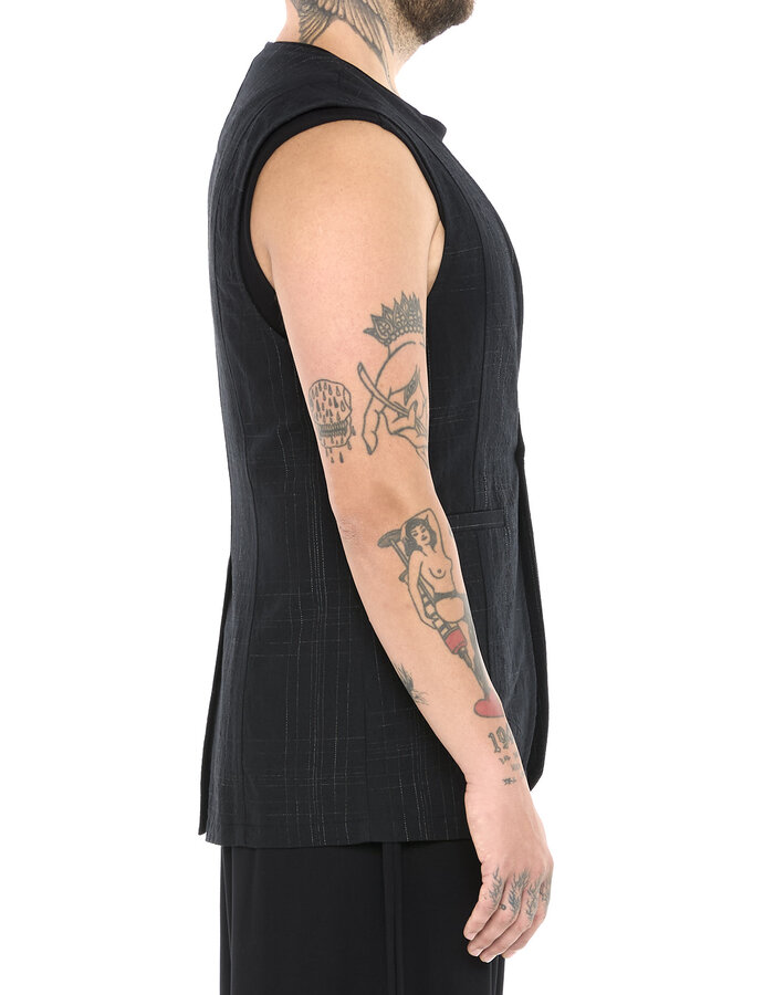 LA HAINE INSIDE US LINEN COTTON CHECK ONE BUTTON VEST