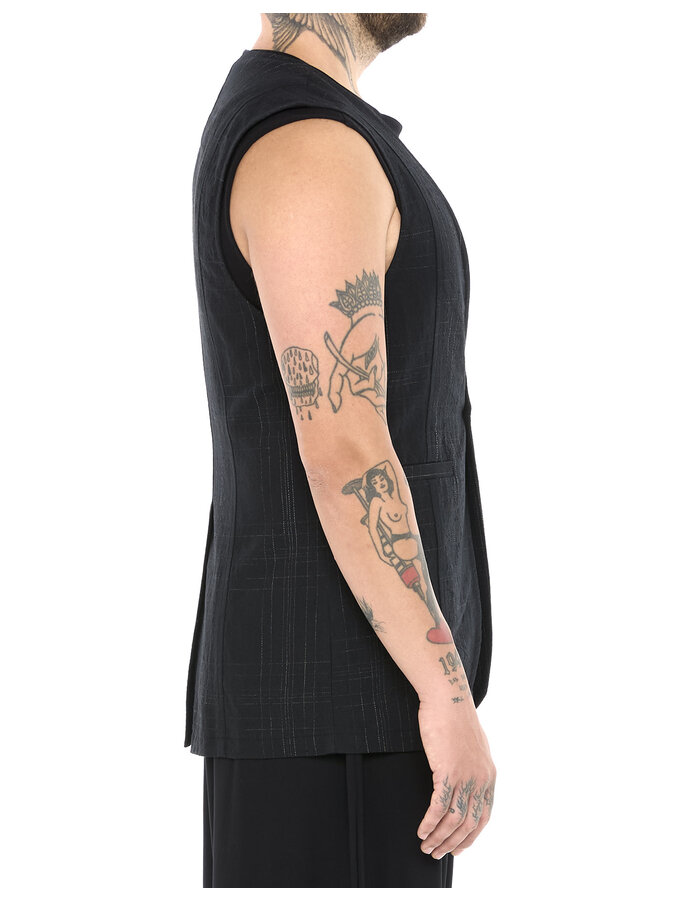 LA HAINE INSIDE US LINEN COTTON CHECK ONE BUTTON VEST