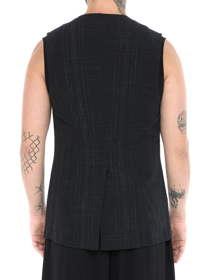 LA HAINE INSIDE US LINEN COTTON CHECK ONE BUTTON VEST