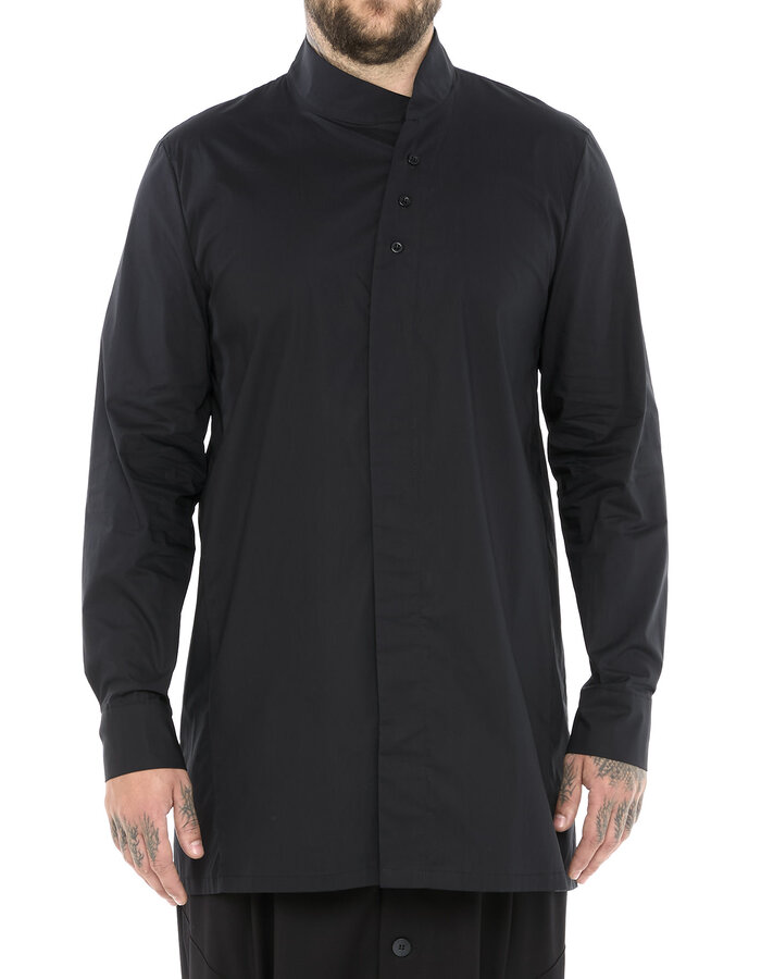 LA HAINE INSIDE US POPLIN COTTON SHIRT WITH ASYMMETRIC NECK - BLACK