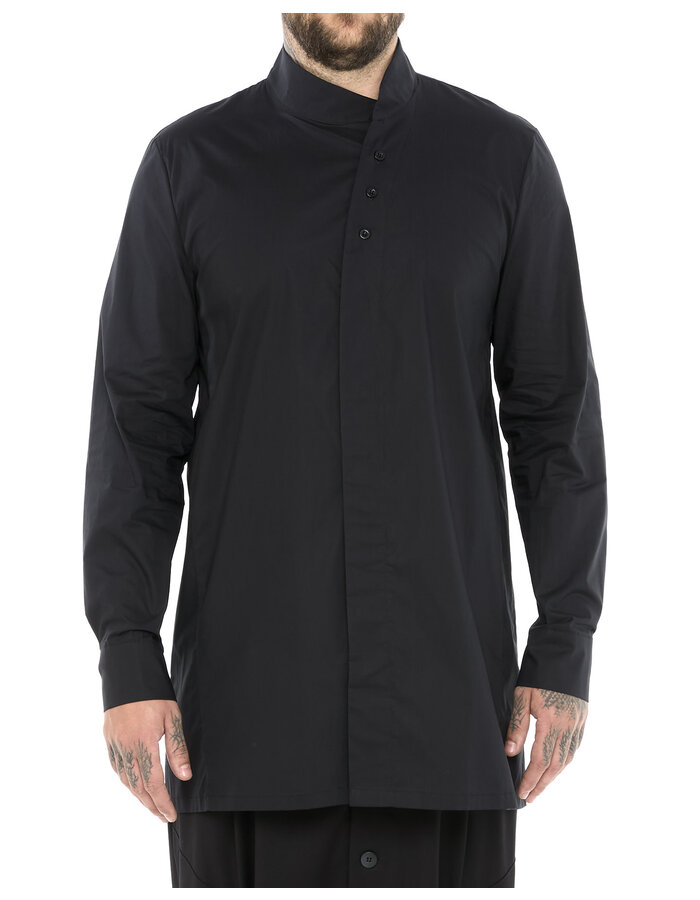 LA HAINE INSIDE US POPLIN COTTON SHIRT WITH ASYMMETRIC NECK - BLACK