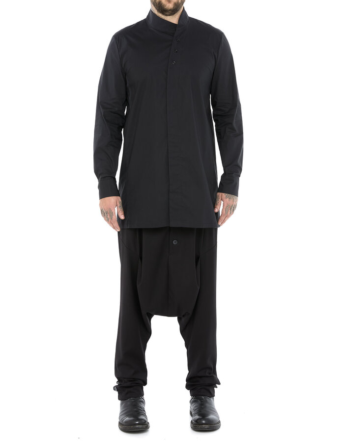 LA HAINE INSIDE US POPLIN COTTON SHIRT WITH ASYMMETRIC NECK - BLACK
