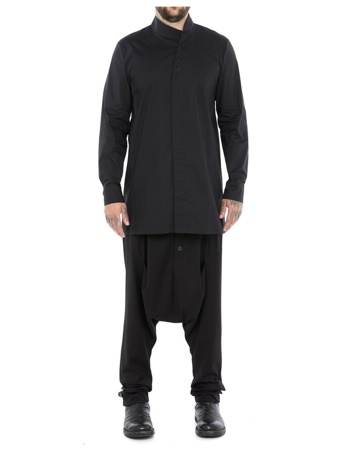 LA HAINE INSIDE US POPLIN COTTON SHIRT WITH ASYMMETRIC NECK - BLACK