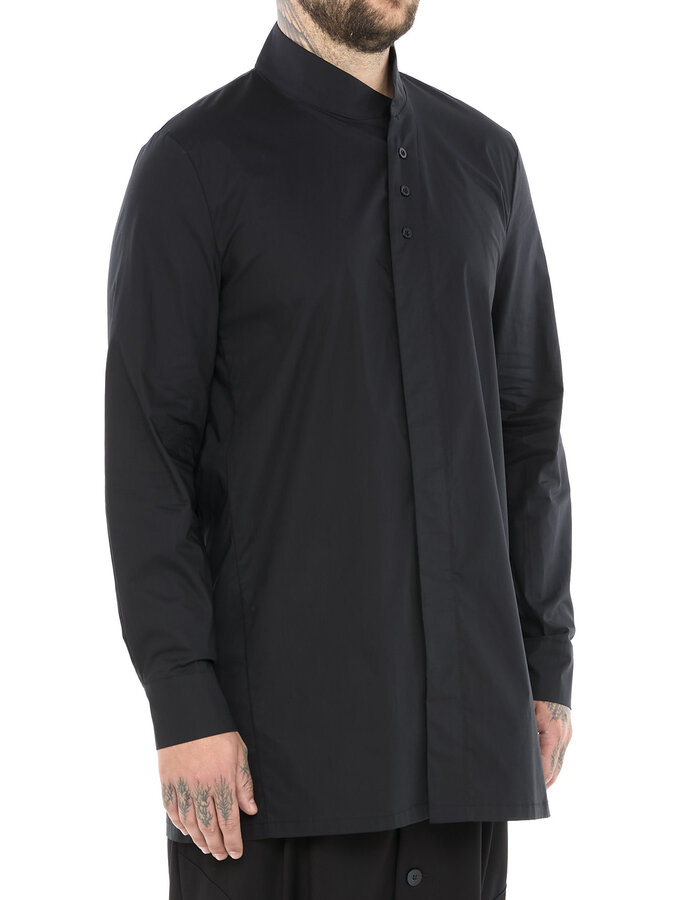 LA HAINE INSIDE US POPLIN COTTON SHIRT WITH ASYMMETRIC NECK - BLACK