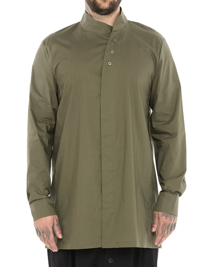LA HAINE INSIDE US POPLIN COTTON SHIRT WITH ASYMMETRIC NECK - GREEN