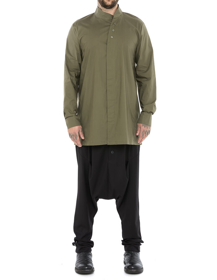 LA HAINE INSIDE US POPLIN COTTON SHIRT WITH ASYMMETRIC NECK - GREEN
