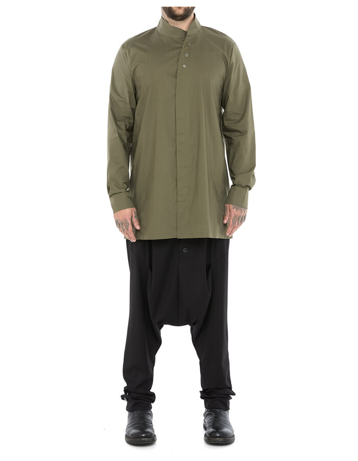 LA HAINE INSIDE US POPLIN COTTON SHIRT WITH ASYMMETRIC NECK - GREEN