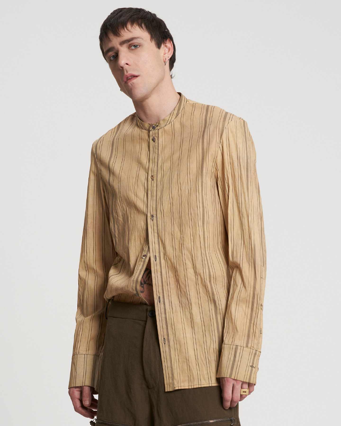 Collarless Overdyed Shirt by Masnada Shop Untitled NYC