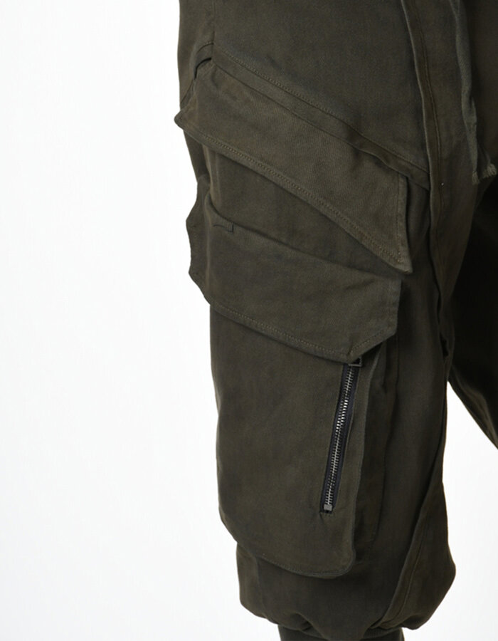 LA HAINE INSIDE US RIB LEG STRETCH COTTON CARGO JOGGER - GREEN