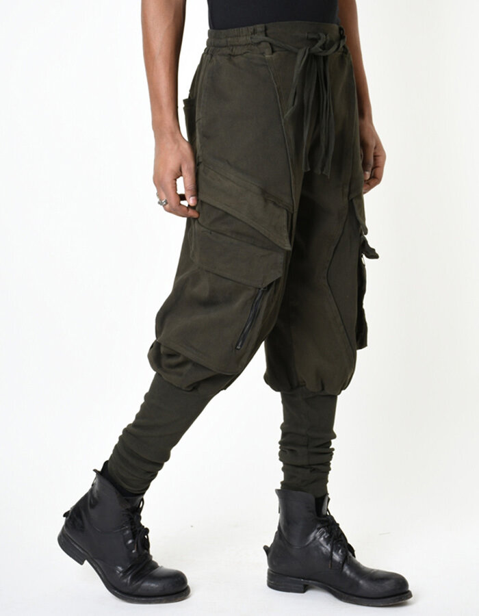 LA HAINE INSIDE US RIB LEG STRETCH COTTON CARGO JOGGER - GREEN