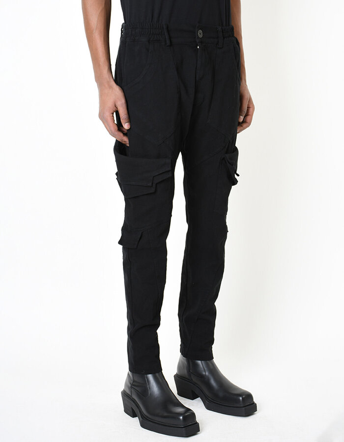 LA HAINE INSIDE US STRETCH DENIM MULTI POCKET CARGO JEANS - BLACK
