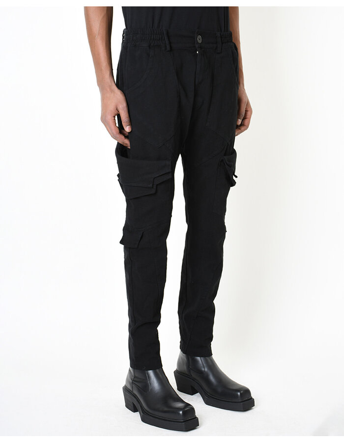 LA HAINE INSIDE US STRETCH DENIM MULTI POCKET CARGO JEANS - BLACK